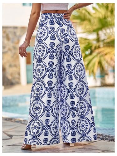 Floerns Women's High Waist Floral Wide Leg Palazzo Pants Flowy Travel Trousers3