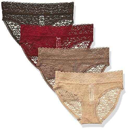 Amazon Essentials Women's 4-Pack Lace Stretch Bikini Panty, Nude, M