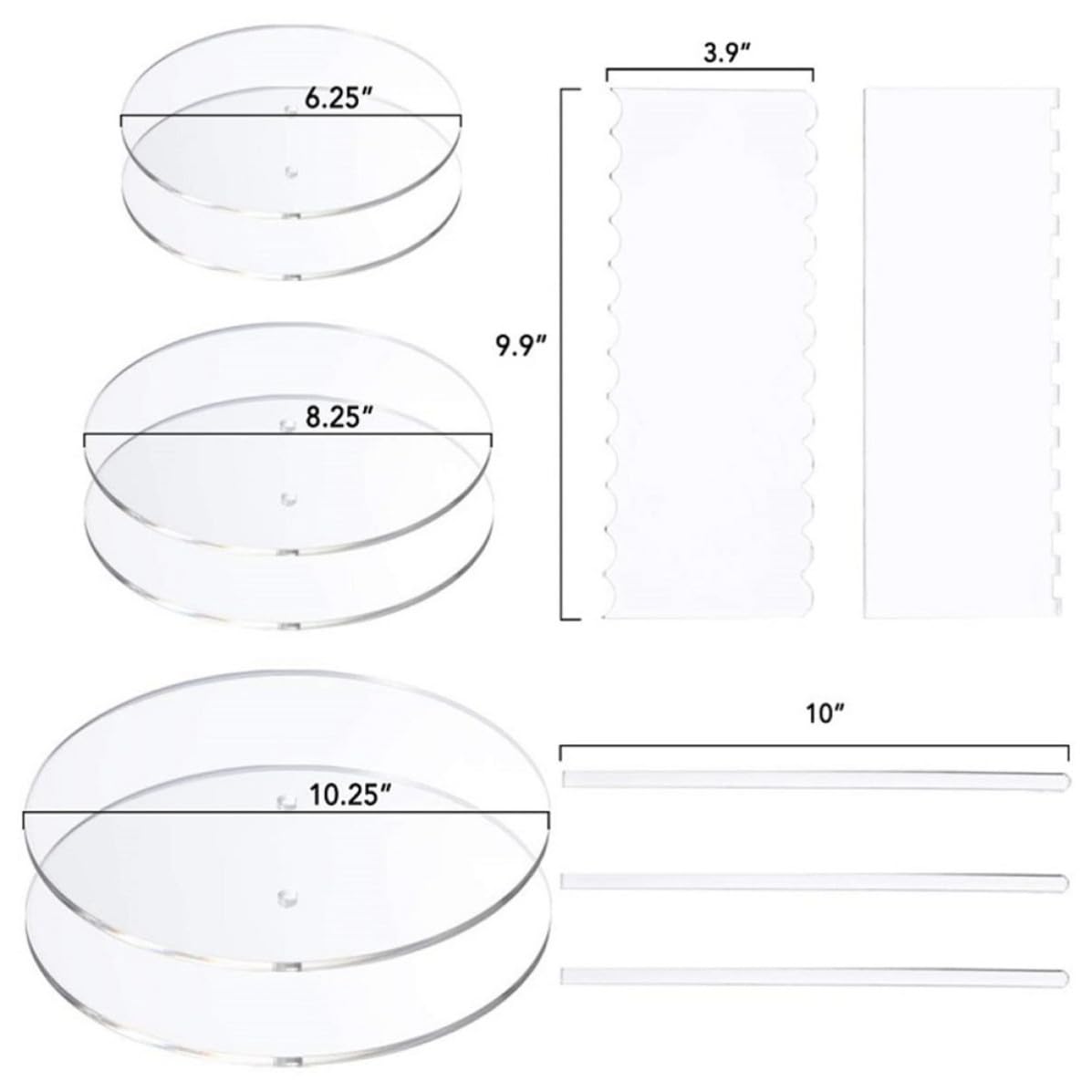 D'accessoires de Pâtisserie et Racloirs à Gâteaux Set de 11 Pièces en Acrylique Disques Ronds pour Amateurs de Pâtisserie en Cuisson