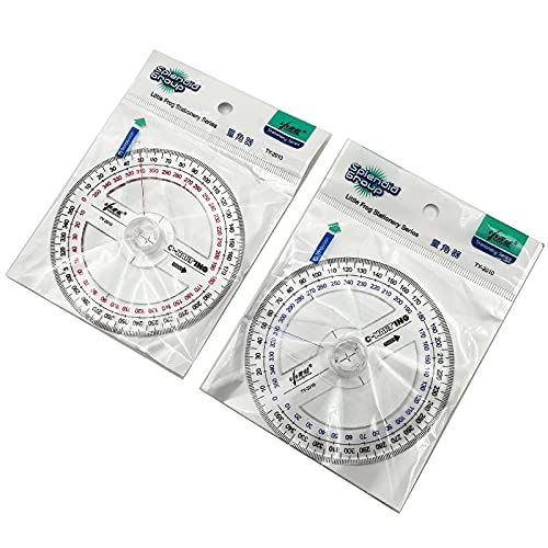 360° Protractor Pack Of 2 Protactors Plastic Protractor Math Protractors Clear Protractor Ruler Drafting Tools Circle Protractor For Geometry #TOP6