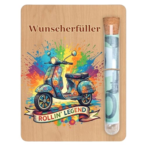 Motocicleta regalos madera scooter diseño retro para hombres mujeres relleno deseos ciclomotor accesorios divertido regalo cumpleaños moto set con tubo de ensayo y caja de madera 13 x 10 cm