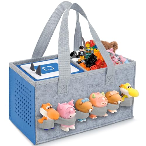 Image of IBVIVIC Carrying Case for Toniebox Starter Set and Figurines, Portable Travel Felt Cloth Musical Toy Folding Bag with Handle for Toniebox 2 and Accessories (Ocean Blue)