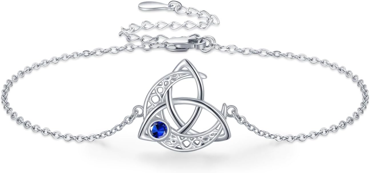 Birthstone Bracelet for Women S925 Sterling Silver Celtic Charm Bracelets Jewelry Gifts Mother's Day Birthday Valentine’s Day Anniversary for Mom Daughter Girls Wife Girlfriend Women Her