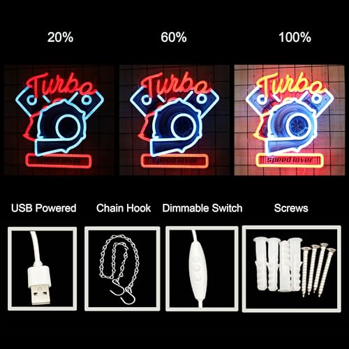 Image of Racer Turbo Neon Sign Led Light Up Sign Pop Art With UV Printed background Room Wall Decor Man Gaming Room, Kids Room, Bar Decoration, Birthday Party Gifts