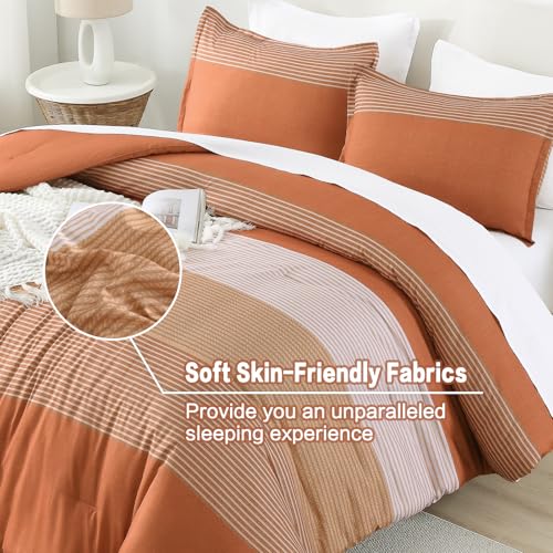 Litanika Pumpkin Comforter Set Twin/Twin XL - 2 Pieces Lightweight Pumpkin White Colorblock Stripe Fluffy Bedding Comforter Sets, All Season Bed Set