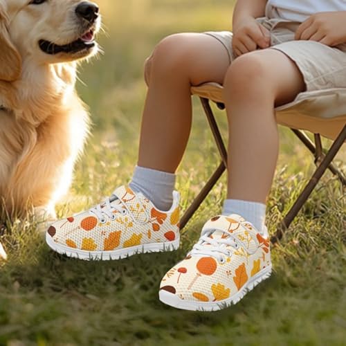 Little Kid Boys Girls Lightweight Breathable Sneakers Strap Athletic Tennis Shoes for Running Walking Maple Leaf Pattern3