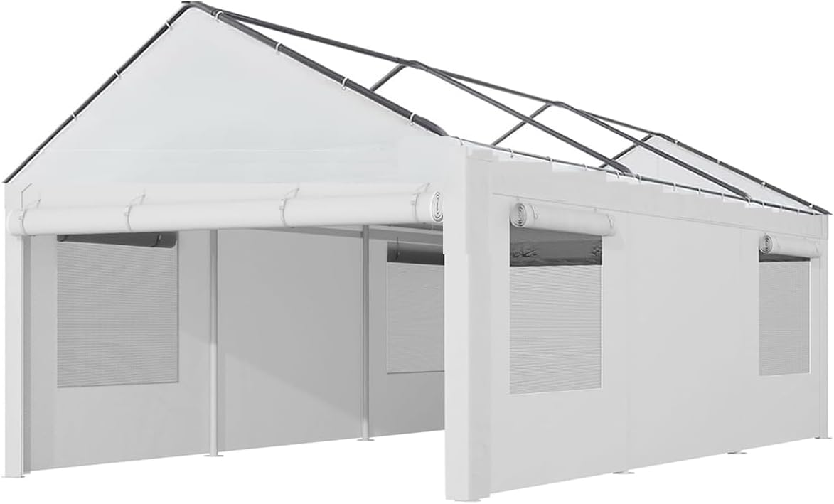 Carport Replacement Side Wall Tarp Top for 10' x 20' Carport Frame Replacement Sidewall Cover (White Top Cover and Frame Not Included)