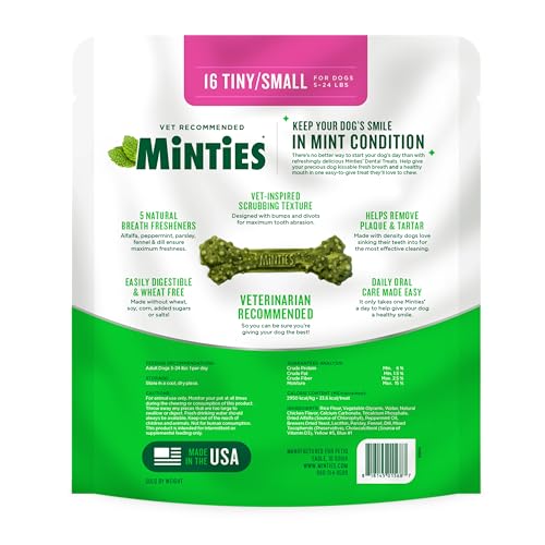 Minties-Dental-Chews-for-Dogs-16-Count-Vet-Recommended-Mint-Flavored-Dental-Treats-for-TinySmall-Dogs-5-24-lbs-Dental-Bones-Clean-Teeth-Fight-Bad-Breath-and-Removes-Plaque-and-Tartar
