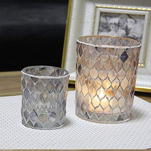 Two-Piece Light Color Mosaic Glass Tea Light Candle Holder Romantic Handmade Gifts Votive Pillar Candleholder Christmas Candlestick Holders Home Decor Wedding Party Table Decor #TOP4
