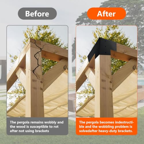 Kit de soportes para pérgola DIY 4x4, soportes de esquina de ángulo recto de 3 vías para postes de madera de 8"x8" (real: 7,5"x7,5"), soportes metálicos resistentes para pabellón al aire libre, cabaña de troncos miniatura 5