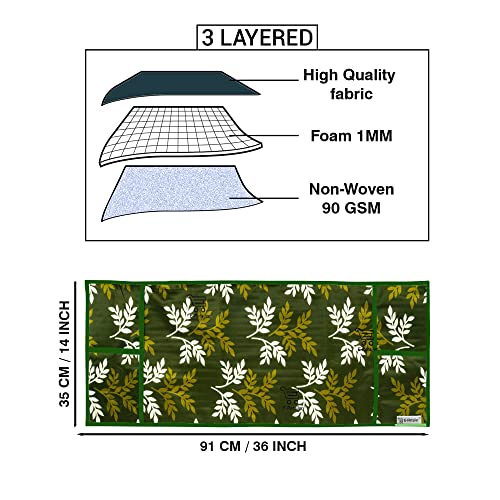 Image of Polyester 3-Layered Microwave Oven Top Cover With 4 Utility Pockets Suitable for Upto 30 Liter (Color- Green, Size-36x14 Inches)