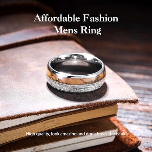 King Will Tungsten Wedding Band for Men 8mm Domed Ring Arrow/Guitar String Inlay Promise Ring for Him Comfort Fit3