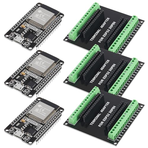 3 Sets ESP-WROOM-32 ESP32 ESP-32S 30 Pin Development Board Micro USB Interface WiFi ESP-WROOM-32 with ESP32 Breakout Board Shield Terminal Adapter for ESP32 30Pin