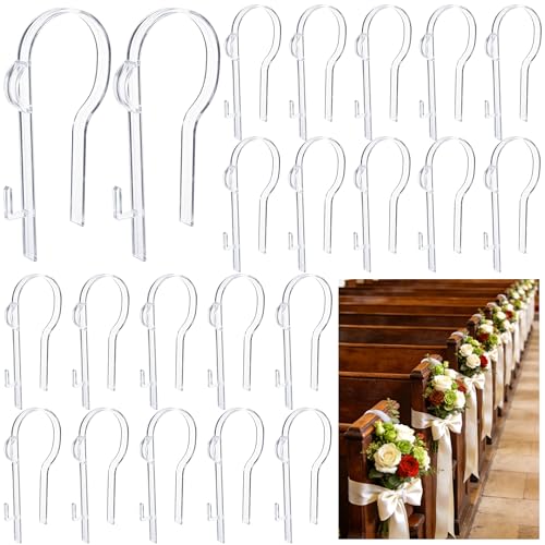 moonoom 24 Pcs Wedding Church Pew Clips Ceremony Aisle Chair Hangers Wedding Pew Bow Hooks for Ceremony Banquet Party Receptio Bow Garland Wreath Flowers Holder