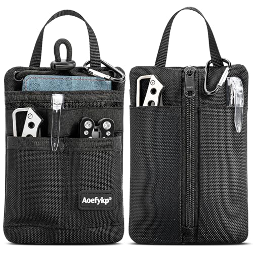 Aoefykp Pocket Organizer, EDC Pouch for Men, Removable Adjustable EDC Bag, Durable Compact Small Tool Pouch Holds Your Flashlight, Pocket Knife, Pen, Notebook, Multitool and EDC Gear