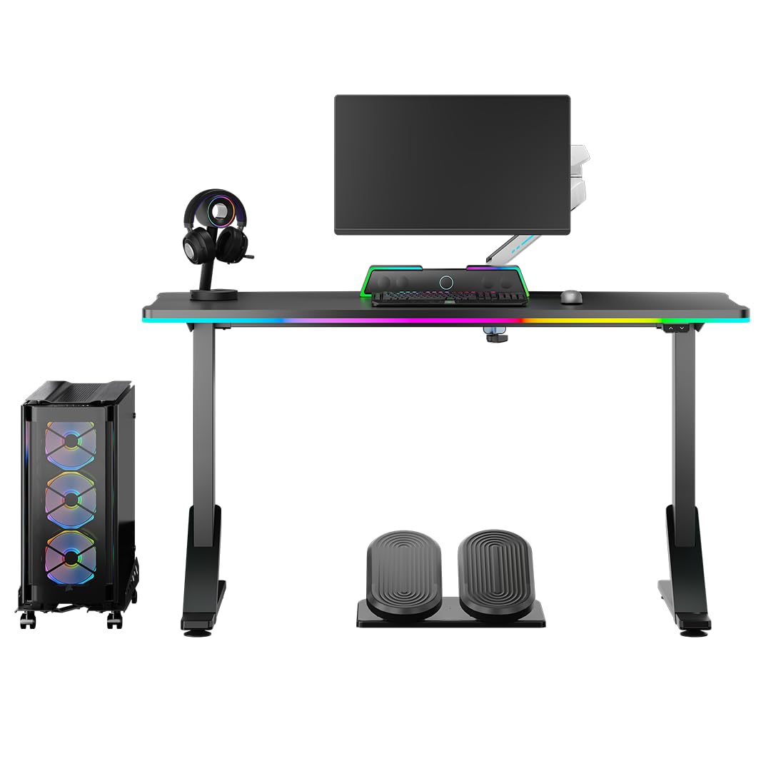 ULTRADESK - Iron - Computer-Tisch - Für Gaming-Display, Gaming-Tisch - Steckdosenfach mit RGB-LED-Leuchten - Schwarz - Dettaglio