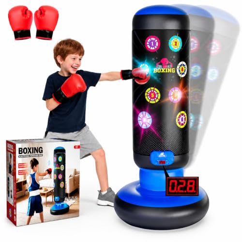 HopeRock Punching Bag for Kids, Boxing Set with Scoring, Light, Music, 4 Game Modes, Inflatable...