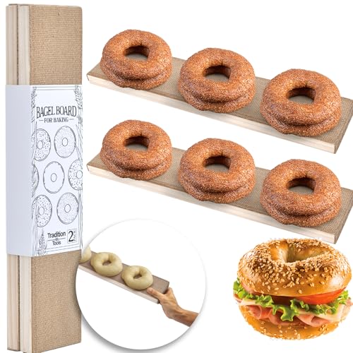 Bagel Baking Boards 2-Pack | 15.7 x 3.5 x 0.8 Burlap Covered Cedar Boards | Bagel Boards for Baking Bagels | Food Grade Burlap & Cedar| Perfect for New York Style Bagel Making