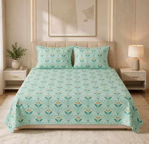 Image of HOMEKART 210 TC Premium Cotton Double Bed Bedsheet with 2 Pillow Covers | Double Bed Sheet Set | Soft, Breathable, Skin Friendly, Wrinkle Resistant & Fade Resistant |228 x 254 cm | Bedding for Home