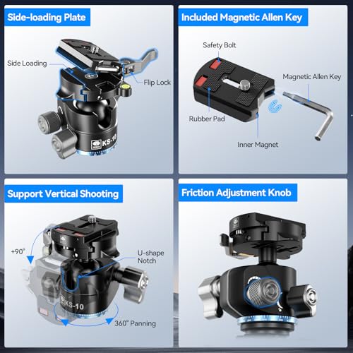 SIRUI L-224F Trípode de Viaje de Fibra de Carbono con Rótula Baja KS-10, Ligero (1.32kg), Plegable (51cm), Carga 15kg, Altura Ajustable (22-149cm), Bloqueos Rápidos - imagen 5