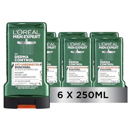 L'Oréal Men Expert Shower Gel and Shampoo for Men, Shower Bath for Cleansing Body, Hair and Face, Men's Body Care for Long-Lasting Freshness with Taurine, Hydra Energy, 6 x 250 ml