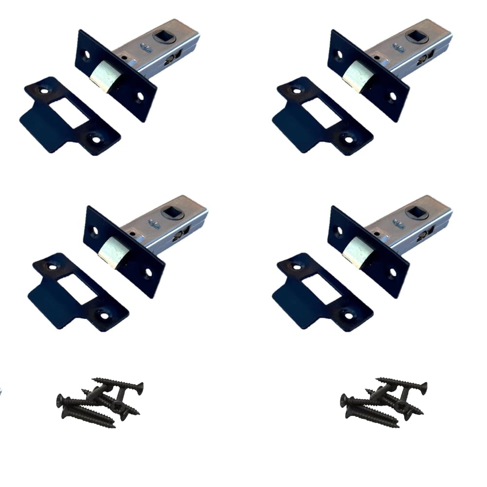 Epsom Door Handle Tubular Mortice Door Latch 64mm (2.5") Internal Latch with Screws Strike Plate 8mm Spindle 44mm Backset Matt Black Nickel or Brass Packs of 1 4 6 (Black 4 Tubular Latch)