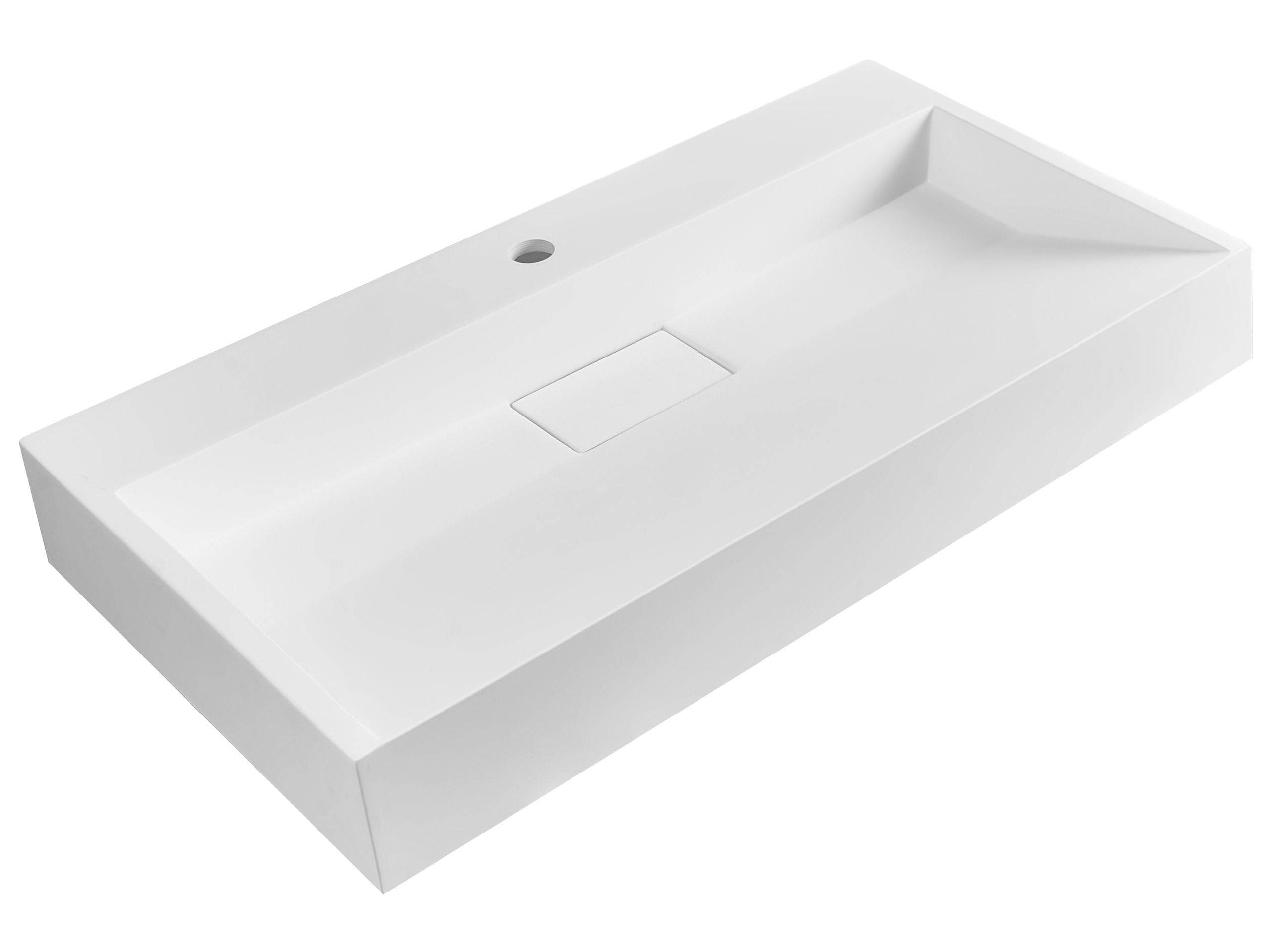 Lavabo suspendido de pared clásico rectangular fundición mineral acabado mate 80 x 46 cm blanco Quenko