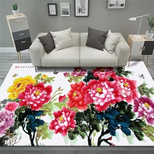 Tapis de chambre ado rouge 50x80cm lavable à motif fleur - 2
