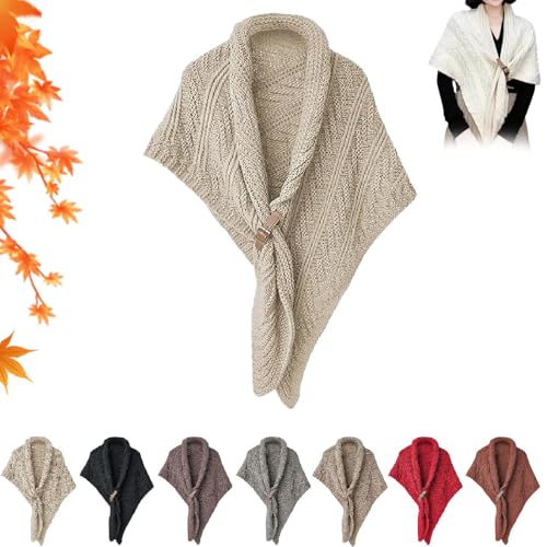 Women's Solid Color Shawl, Cable Knitted Warm Triangle Shawl Wraps Women Fashion Elegant Crochet Sweater Scarf Top