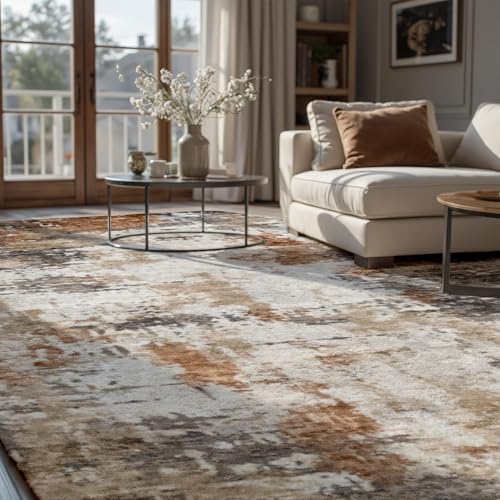 5x7 Area Rugs for Living Room,Washable Modern Abstract Large&Soft Rugs with Non Slip Stain Resistant Low Pile Indoor Accent Carpet for Bedroom Dining Room Play Room Home Office Kid Room,Brown Grey