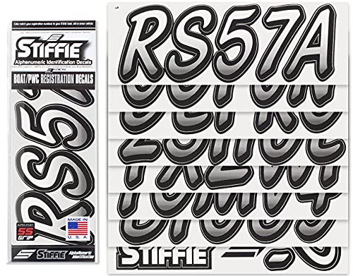 Image of STIFFIE Whipline White /Black 3 inch Super Sticky Boat & PWC Registration Decals • Numbers Letters Stickers
