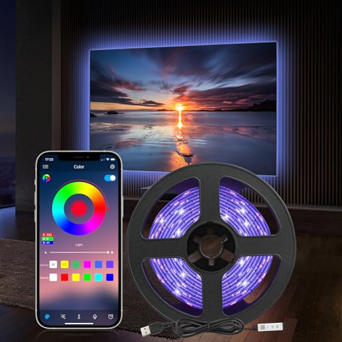 Diyife LED-Streifen, 3 m, 3 Tasten, robust, flexibel, mehrfarbig, 5050 RGB, Bluetooth-Verbindung, Musik-/Stimmsynchronisierung für Schlafzimmer, Decke, Party-Dekoration