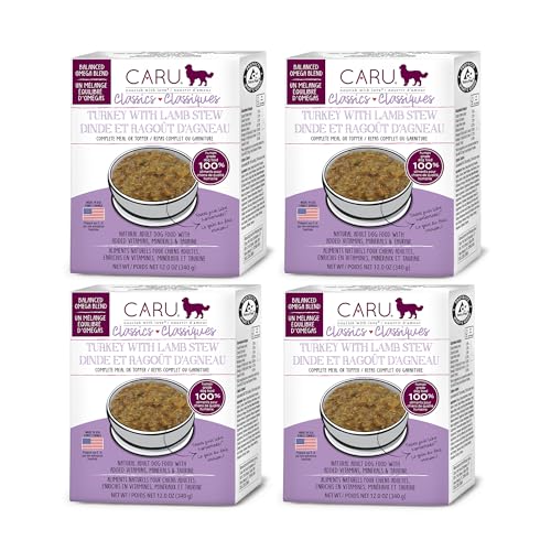 Image of Caru Classics Turkey with Lamb Stew for Dogs - Healthy Wet Dog Food or Food Topper - Balanced Omega Blend - 12 oz Cartons - Pack of 4
