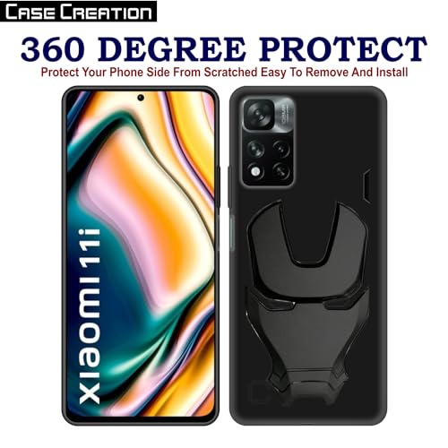 Image of COVERLY Official 3D Touch Feel Trending Marvel Avengers Logo Mask Soft Rugged Grip Silicone Iron Man Super Power Cartoon Movie Engraved Silicone Matte Back Cover for Xiaomi Mi 11 Lite -Black