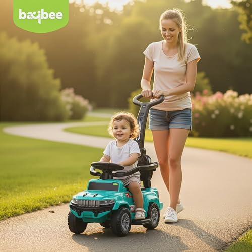 Image of Baybee Speedy Pro Ride on Cars for Kids | Portable Baby Push Rideons with Parental Handle & Safety Guardrail | Kids Car with LED Lights, Music & Backrest | Ride on Car for Baby 1-3 Years (Green)