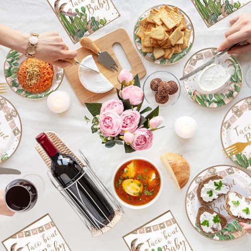 Image of 96Pcs Taco Bout a Baby Shower Party Decorations, Serve 24 | Cactus Baby Shower Plates Napkins Tableware Set Mexican Fiesta Decorations for Cinco De Mayo Gender Reveal Birthday Supplies