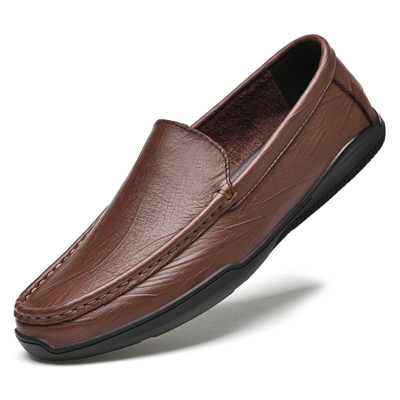 Mens Loafers Solid Color Round Toe Vegan Leather Loafer Shoes Flat Heel Slip Resistant Anti-Slip Classic Slip-ons2