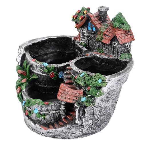 VANZACK Maceta De Resina Creativa Forma De Casa para Suculentas Adorno De Escritorio para Decoración De Hogar y Jardín para Interiores y Exteriores
