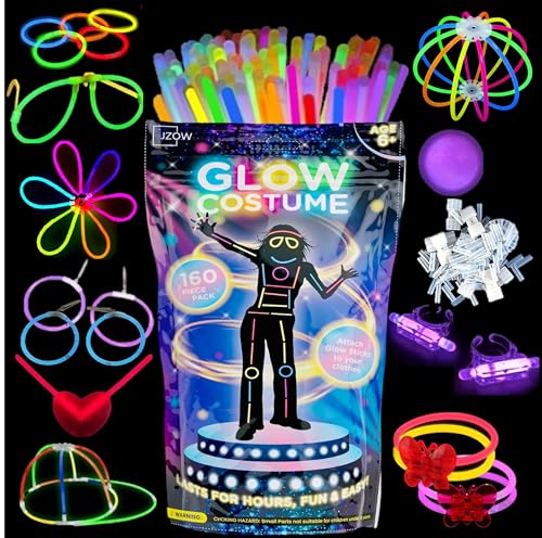 JZOW Glow Sticks Party Packs, Glow in the Dark Halloween Costume. Glow Stick Bracelets and Accessories Party Supplies. Ultra Bright Long Lasting Glowsticks.