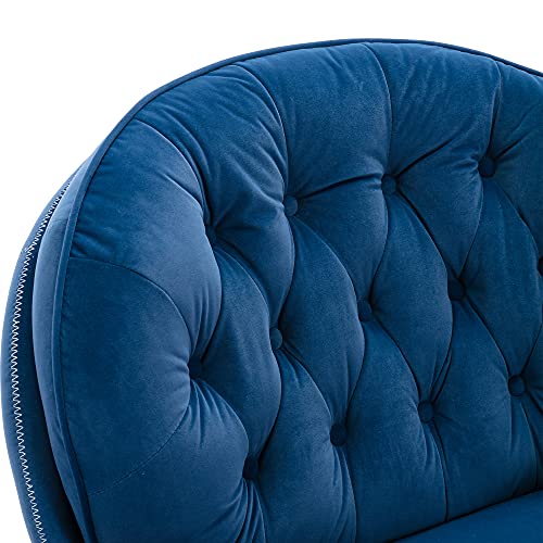 Homsof Velvet Swivel Accent Ottoman Set, Modern Chaise Lounge With Footstool, Comfy Armchair Tv Chairs With Metal Legs, One Size, Blue #TOP3