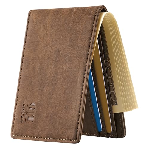 Image of Gostwo Mens Slim Bifold Wallet, RFID Blocking with ID Window & Card Slots | Faux Leather, Slim Front Pocket Fit, Multi Card Slots, RFID Privacy Protection, Gift for Men, Boy, Teen