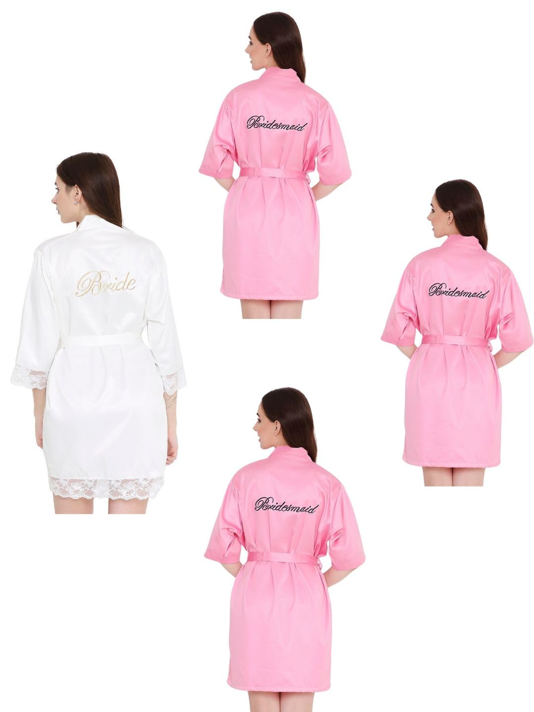 Silk Satin BRIDE and BRIDESMAIDS Robe Combo for Bachrolette Party in Baby Pink and White | Bride to Be-image-18