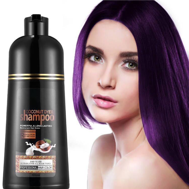Miniatura 2 de Champú instantáneo de color de coco morado para mujeres y hombres, fácil de usar y de larga duración, 3 en 1 para cabello oscuro, 16.9 fl oz (morado)