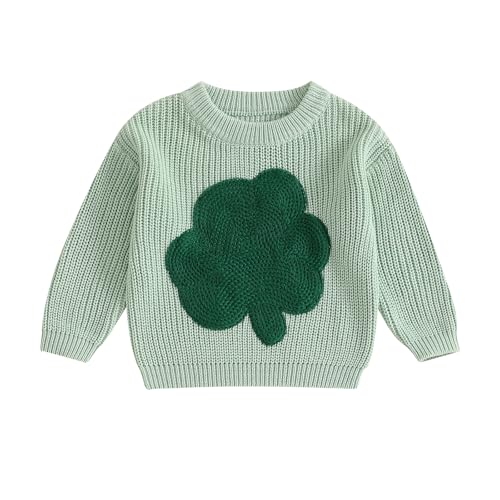 Girls St Patricks Day Outfit Toddler Knit Sweater Clover Sweatshirt Pullover St Patricks Day Toddler Girl Outfit(A-Green Clover,2-3T)