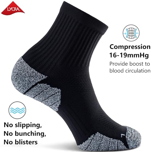 Unisex Cushioned Arch-Support Sport Quarter Socks for Men Women, 3-pairs3