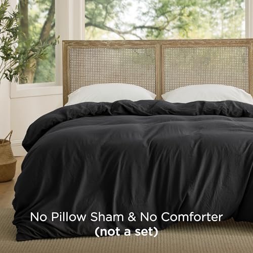 Image of Bedsure Prewashed Black Duvet Cover King Only, Cotton-Like Feel | 1 Duvet Cover Only, No Pillow Shams, Ultra Soft, Relaxed Texture, Zipper Closure, 8 Corner Ties, Year-Round, Easy Care