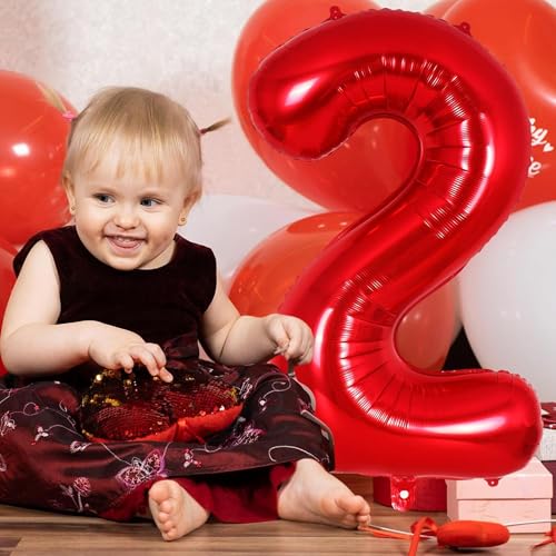 Image of Red Foil Number Balloons 0-9 | 32 Inch Helium Supported Birthday Decoration Balloons for Kids, Anniversary, Party, Baby Shower ? Reusable