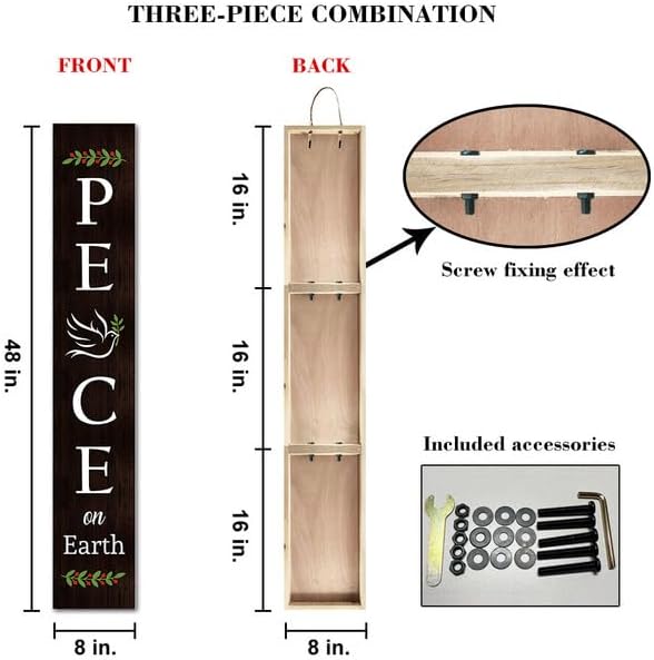 (48x8) IN Tall Peace On Earth Porch Sign Decor Wooden Hanging Christmas Yard Sign For Front Door Porch Standinging Home Christmas Decorations Outdoor Indoor