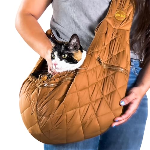 Susu Pet Co Carrier Sling Bag  Versatile Cary Modes Adjustable Shoulder Strap Cat Carriers for Small Dogs or Kitten Carrier  Two Zipper Pocket Safety Belt Machine Washable camel Brown  Cucciolini Doodles Susu pet co carrier sling bag  versatile cary modes adjustable shoulder strap cat carriers for small dogs or kitten carrier  two zipper pocket safety belt machine washable camel brown   cucciolini doodles