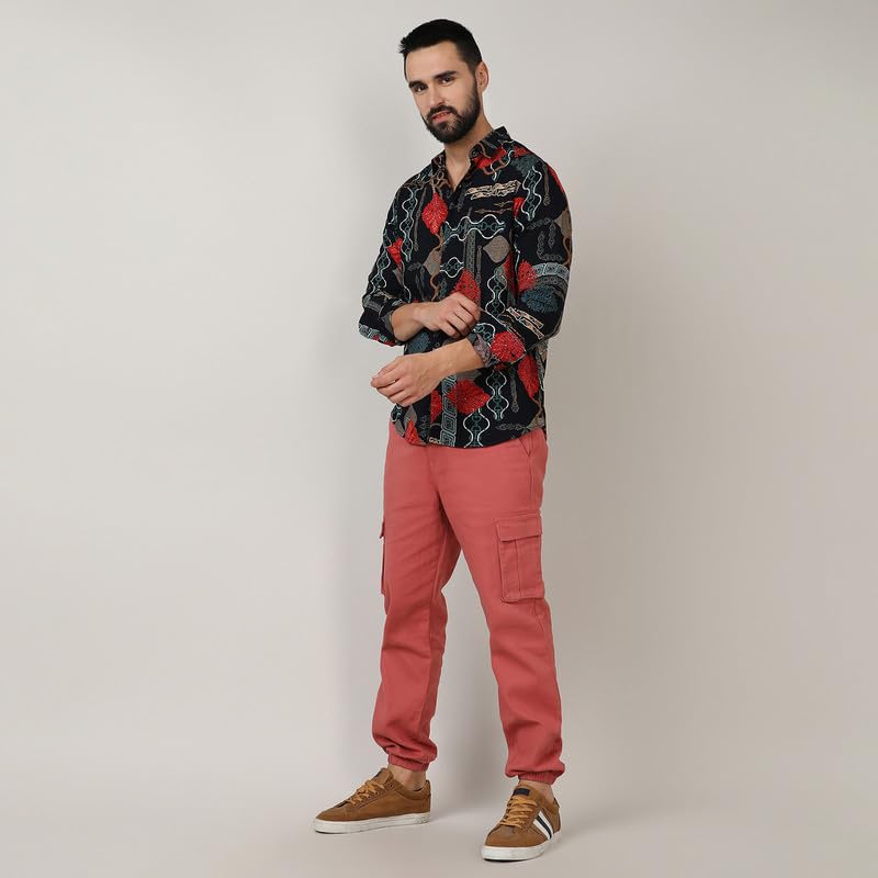Image of CAHOOT Men's Self-Design Striped Shirt for Casual Wear | Spread Collar | Long Sleeve | Button Closure | Shirt Crafted with Comfort Fit for Everyday Wear